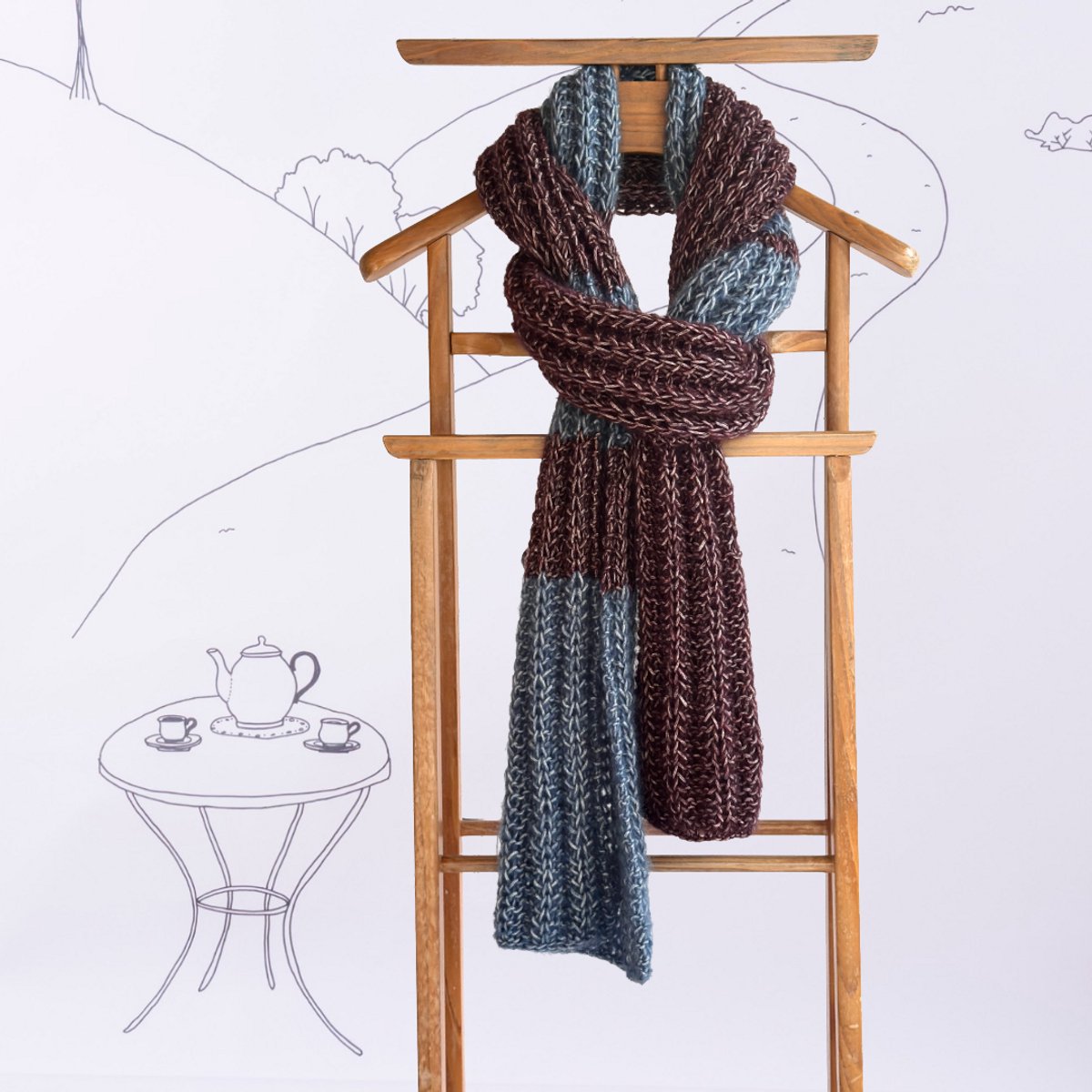 Breipakket- Big Hug Scarf- maxi sjaal breien-plum+sky