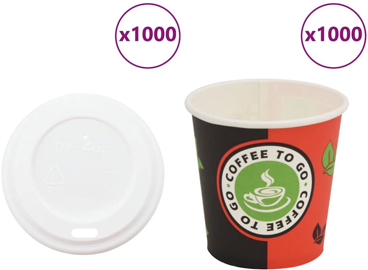 vidaXL - Papieren - koffiekopjes - met - deksel - 1000 - st - 4oz - 120 - ml
