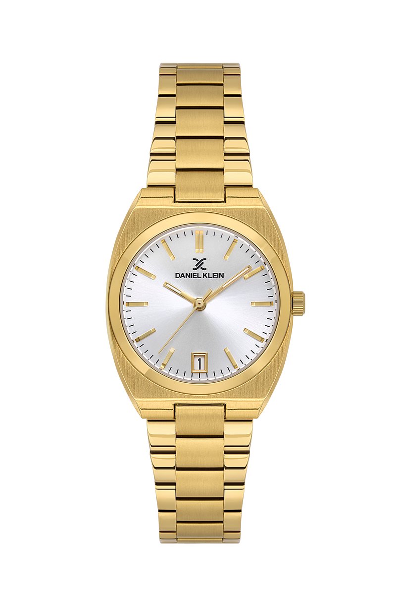 Daniel Klein DK.1.13960-4 - Horloge - Polshorloge - Analoog - Dames - Vrouwen - Vierkant - Rond - Stalen band - Metaal - Strepen - Datumaanduiding - Goudkleurig - Wit- Zwart