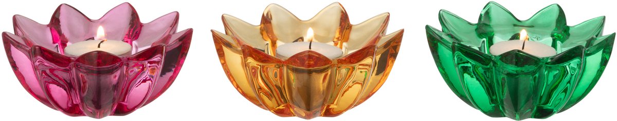 J-Line theelichthouder Bloem - glas - mix - 3 stuks Multi