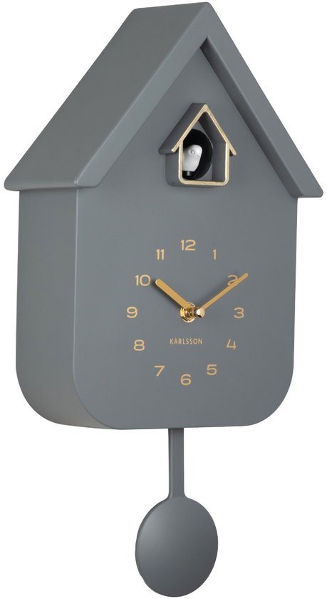 Horloge murale Karlsson Solo Color Cuckoo - Gris jade - 6 x 21,5 x 41 cm - Horloge murale moderne