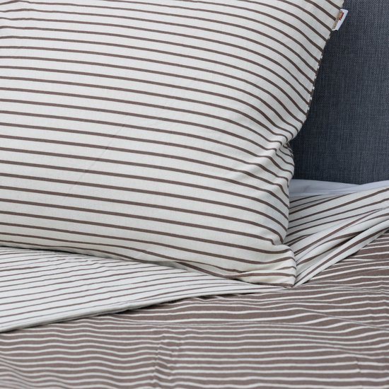Luxueuze Terschellinger Flanellen Winter Dekbedovertrekset - Warm Zandbeige Gestreept Modern - Voor Ultiem Comfort en Warme Nachten - 200x200/220 cm van Merkloos — afbeelding 3