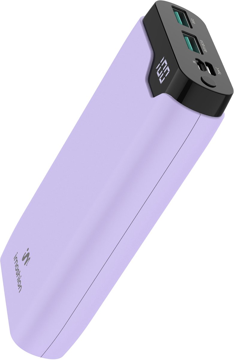 imoshion® Powerbank 20000 mAh - Snellader 22.5W - USB C & USB A - Geschikt voor o.a. Apple iPhone en Samsung - Lila