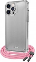 Apple iPhone 13 Pro Hoesje - SBS - Neck Strap Serie - TPU Hoesje met koord - Transparant / Roze - Hoesje Geschikt Voor Apple iPhone 13 Pro