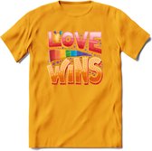 Love Wins | Pride T-Shirt | Grappig LHBTIQ+ / LGBTQ / Gay / Homo / Lesbi Cadeau Shirt | Dames - Heren - Unisex | Tshirt Kleding Kado | - Geel - L