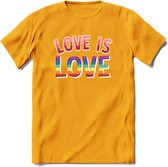 Love Is Love | Pride T-Shirt | Grappig LHBTIQ+ / LGBTQ / Gay / Homo / Lesbi Cadeau Shirt | Dames - Heren - Unisex | Tshirt Kleding Kado | - Geel - L