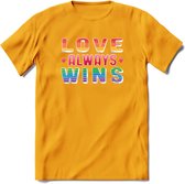 Love Wins | Pride T-Shirt | Grappig LHBTIQ+ / LGBTQ / Gay / Homo / Lesbi Cadeau Shirt | Dames - Heren - Unisex | Tshirt Kleding Kado | - Geel - XXL