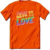 Love Is Love | Pride T-Shirt | Grappig LHBTIQ+ / LGBTQ / Gay / Homo / Lesbi Cadeau Shirt | Dames - Heren - Unisex | Tshirt Kleding Kado | - Oranje - S