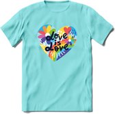 Love Is Love | Pride T-Shirt | Grappig LHBTIQ+ / LGBTQ / Gay / Homo / Lesbi Cadeau Shirt | Dames - Heren - Unisex | Tshirt Kleding Kado | - Licht Blauw - M