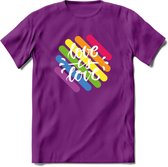 Love Is Love | Pride T-Shirt | Grappig LHBTIQ+ / LGBTQ / Gay / Homo / Lesbi Cadeau Shirt | Dames - Heren - Unisex | Tshirt Kleding Kado | - Paars - L