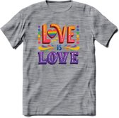 Love Is Love | Pride T-Shirt | Grappig LHBTIQ+ / LGBTQ / Gay / Homo / Lesbi Cadeau Shirt | Dames - Heren - Unisex | Tshirt Kleding Kado | - Donker Grijs - Gemaleerd - 3XL