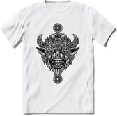 Bizon - Dieren Mandala T-Shirt | Grijs | Grappig Verjaardag Zentangle Dierenkop Cadeau Shirt | Dames - Heren - Unisex | Wildlife Tshirt Kleding Kado | - Wit - XL