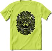 Leeuw - Dieren Mandala T-Shirt | Grijs | Grappig Verjaardag Zentangle Dierenkop Cadeau Shirt | Dames - Heren - Unisex | Wildlife Tshirt Kleding Kado | - Groen - XL