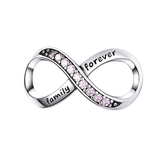Infinity family forever Roze zirkonia bedel | Oneindig bead | bedels beads cadeau | Zilverana | geschikt voor alle bekende merken | 925 zilver | moederdag