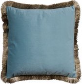 kussen fluweel gouden franjes baby blauw 45x45cm