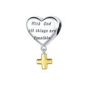 Hart kruis liefde god bedel | With God all things are possible | bedels beads cadeau | Zilverana | geschikt voor Biagi , Pandora , Trollbeads armband | 925 zilver