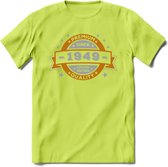 Premium Since 1949 T-Shirt | Zilver - Goud | Grappig Verjaardag en Feest Cadeau Shirt | Dames - Heren - Unisex | Tshirt Kleding Kado | - Groen - 3XL