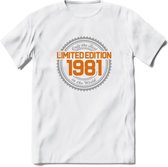 1981 Limited Edition Ring T-Shirt | Zilver - Goud | Grappig Verjaardag en Feest Cadeau Shirt | Dames - Heren - Unisex | Tshirt Kleding Kado | - Wit - XL