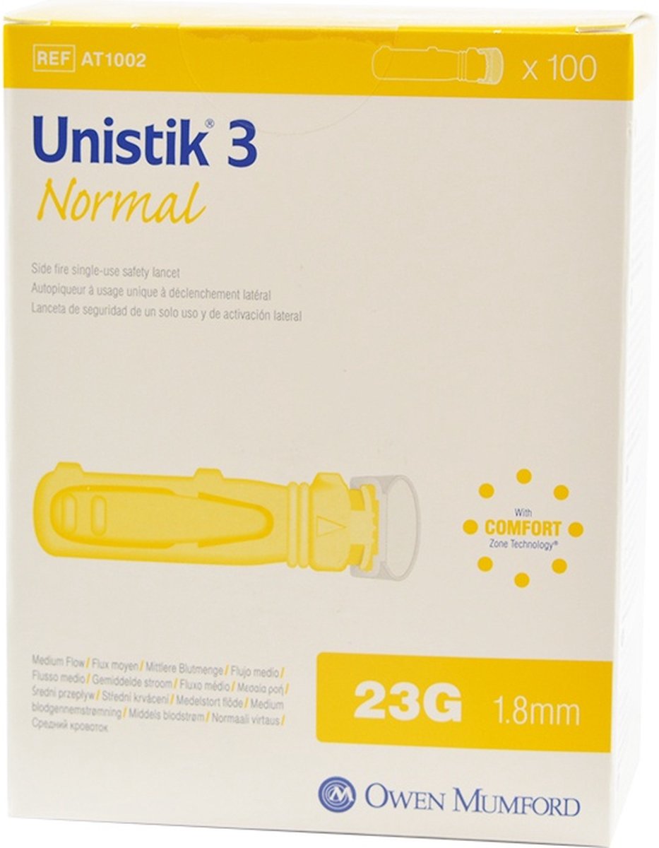 Goedkoopste Unistik 3 veiligheidslancet Normal 100 stuks (bloedglucose meten