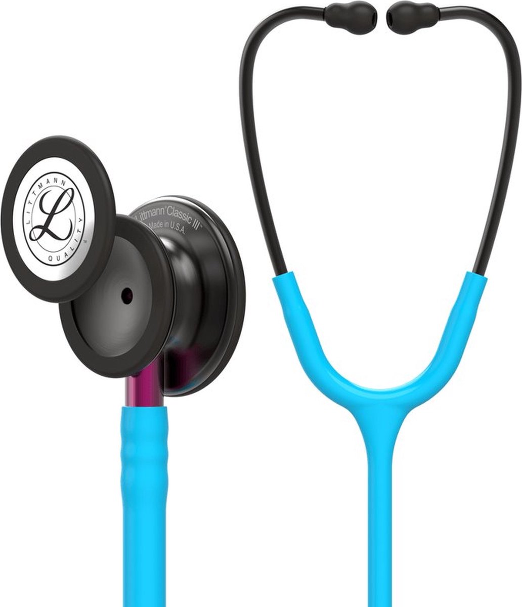 Goedkoopste Littmann Classic III Stethoscoop 5872 Turquoise slang, smokekleurige afwerking - Pink Stem