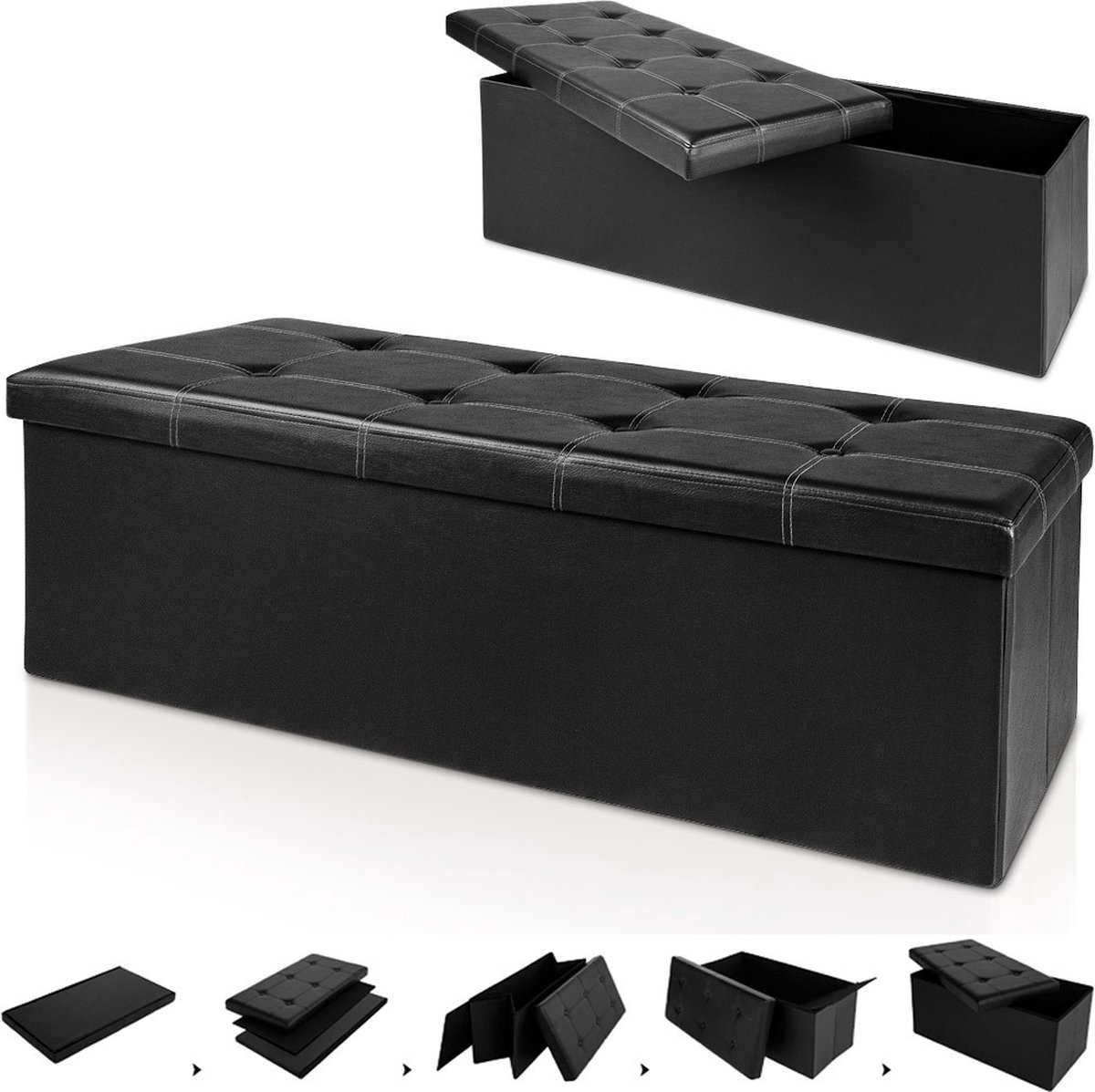 Relaxdays opbergbank, 2 vakken, opvouwbaar, koffie design, 130 l, hal, slaapkamer, zitbank met opbergruimte, beige/zwart Relaxdays opbergbank, 2 vakken, opvouwbaar, koffie design, 130 l, hal, slaapkamer, zitbank met opbergruimte, beige/zwart