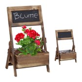 Relaxdays houten plantenbak - set van 2 - met krijtbord - kleine bloembak tuin - binnen