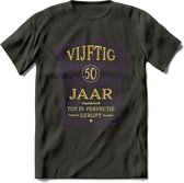 50 Jaar Legendarisch Gerijpt T-Shirt | Paars - Ivoor | Grappig Verjaardag en Feest Cadeau Shirt | Dames - Heren - Unisex | Tshirt Kleding Kado | - Donker Grijs - XXL