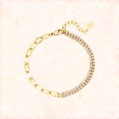 Jobo By JET - Diamond anker bracelet - Dames armband - Waterproef - Gold - Diamanten - Schakel - Verstelbaar - Goud - Witte diamanten - Nieuwste trend 2022