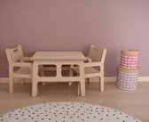 Kindertafel met stoeltjes - 1 tafel en 2 stoelen - Kindermeubel - Kinder speeltafel - Zithoogte stoel 20cm - Berken multiplex - Van Aaken Design - Gemaakt in Nederland - Incl. 100ml Meubellak op waterbasis