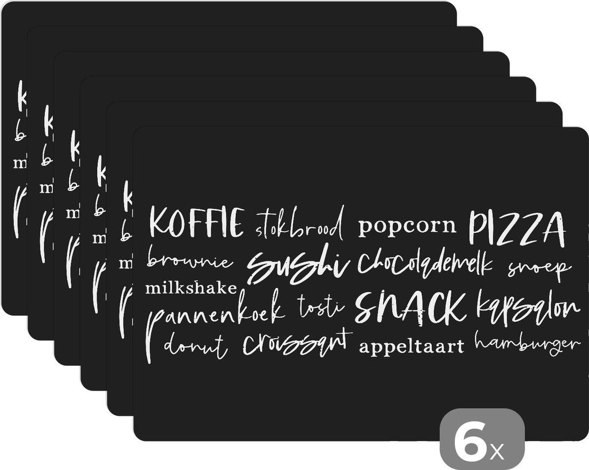 Placemat - Placemats kunststof - Keuken - Voedsel - Quotes - 45x30 cm - 6 stuks - Hittebestendig - Anti-Slip - Onderlegger - Afneembaar