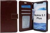 Etui LuxeBass compatible avec Nokia 5.1 Plus - Bookcase Brown - Etui portefeuille - Etui bibliothèque - Protège livre - Etui livre - Protège livre