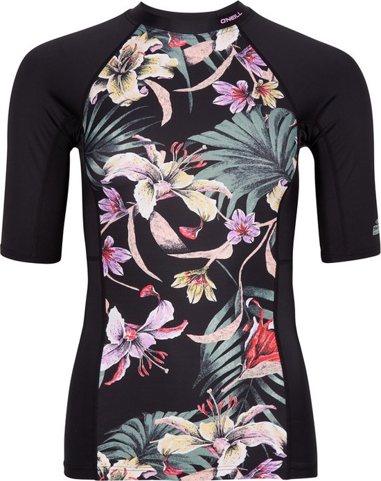O'Neill - UV Zwemshirt voor dames - Anglet Shortsleeve Skin - All Over Print - Zwart - maat S