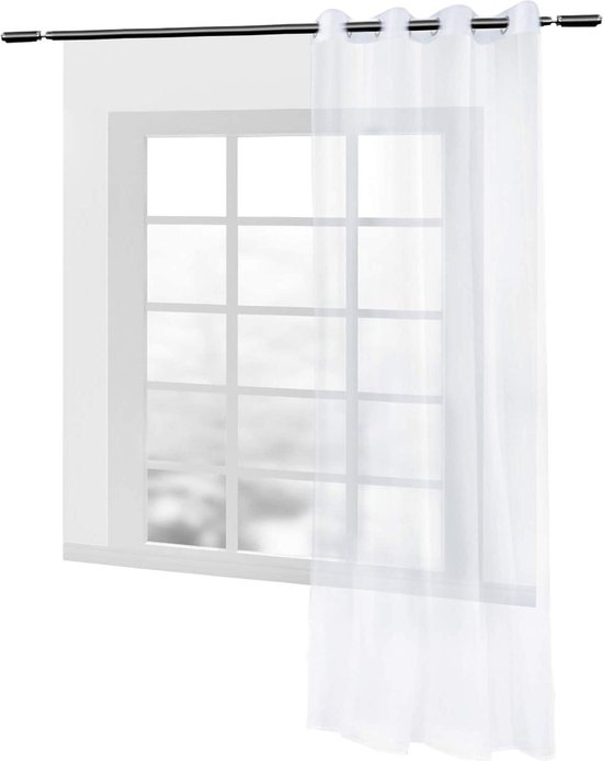 Vangao Voile Vitrage, modern, met ringen, strepen, transparant, beige
