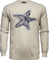 Hommard Silk Cashmere Intarsia Starfish Crew Neck Sweater, X-Large, White, Wit, Trui, Unisex, Pullover, Ronde nek, Zijde, Kasjmier
