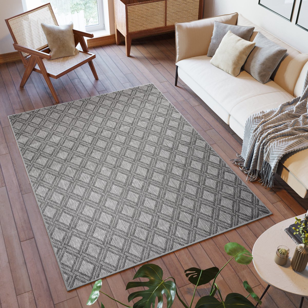 Tapiso Capri Vloerkleed Binnen Indoor Outdoor Woonkamer Tuintapijt Maat- 140x200 Donkergrijs 2 2
