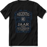 90 Jaar Legendarisch Gerijpt T-Shirt | Blauw - Grijs | Grappig Verjaardag en Feest Cadeau Shirt | Dames - Heren - Unisex | Tshirt Kleding Kado | - Zwart - 3XL