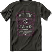 50 Jaar Legendarisch Gerijpt T-Shirt | Roze - Grijs | Grappig Verjaardag en Feest Cadeau Shirt | Dames - Heren - Unisex | Tshirt Kleding Kado | - Donker Grijs - XL