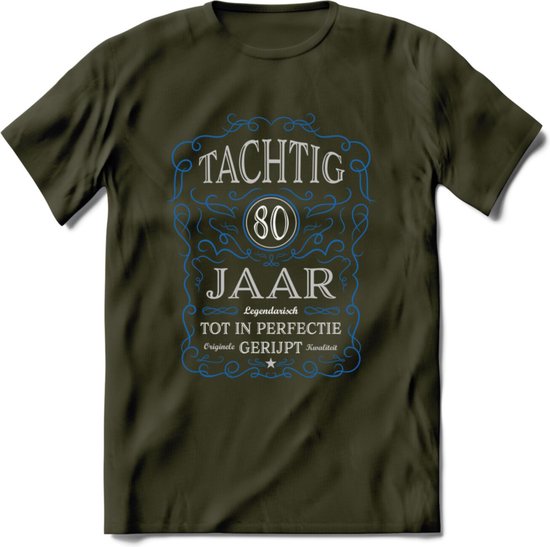 80 Jaar Legendarisch Gerijpt T-Shirt | Blauw - Grijs | Grappig Verjaardag en Feest Cadeau Shirt | Dames - Heren - Unisex | Tshirt Kleding Kado | - Leger Groen - XL