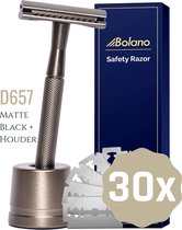 Bolano® Safety Razor Set Mat Zwart + 30 Double Edge Scheermesjes + Houder - Klassiek Scheermes voor Mannen en Vrouwen - D657hem en haar
