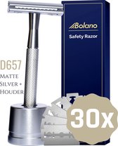 Bolano® Safety Razor Set Mat Zilver + 30 Double Edge Scheermesjes + Houder - Klassiek Scheermes voor Mannen en Vrouwen - D657