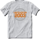 2003 Limited Edition Ring T-Shirt | Zilver - Goud | Grappig Verjaardag en Feest Cadeau Shirt | Dames - Heren - Unisex | Tshirt Kleding Kado | - Licht Grijs - Gemaleerd - M