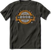 Premium Since 2008 T-Shirt | Sky Blue - Ivoor | Grappig Verjaardag en Feest Cadeau Shirt | Dames - Heren - Unisex | Tshirt Kleding Kado | - Donker Grijs - XXL