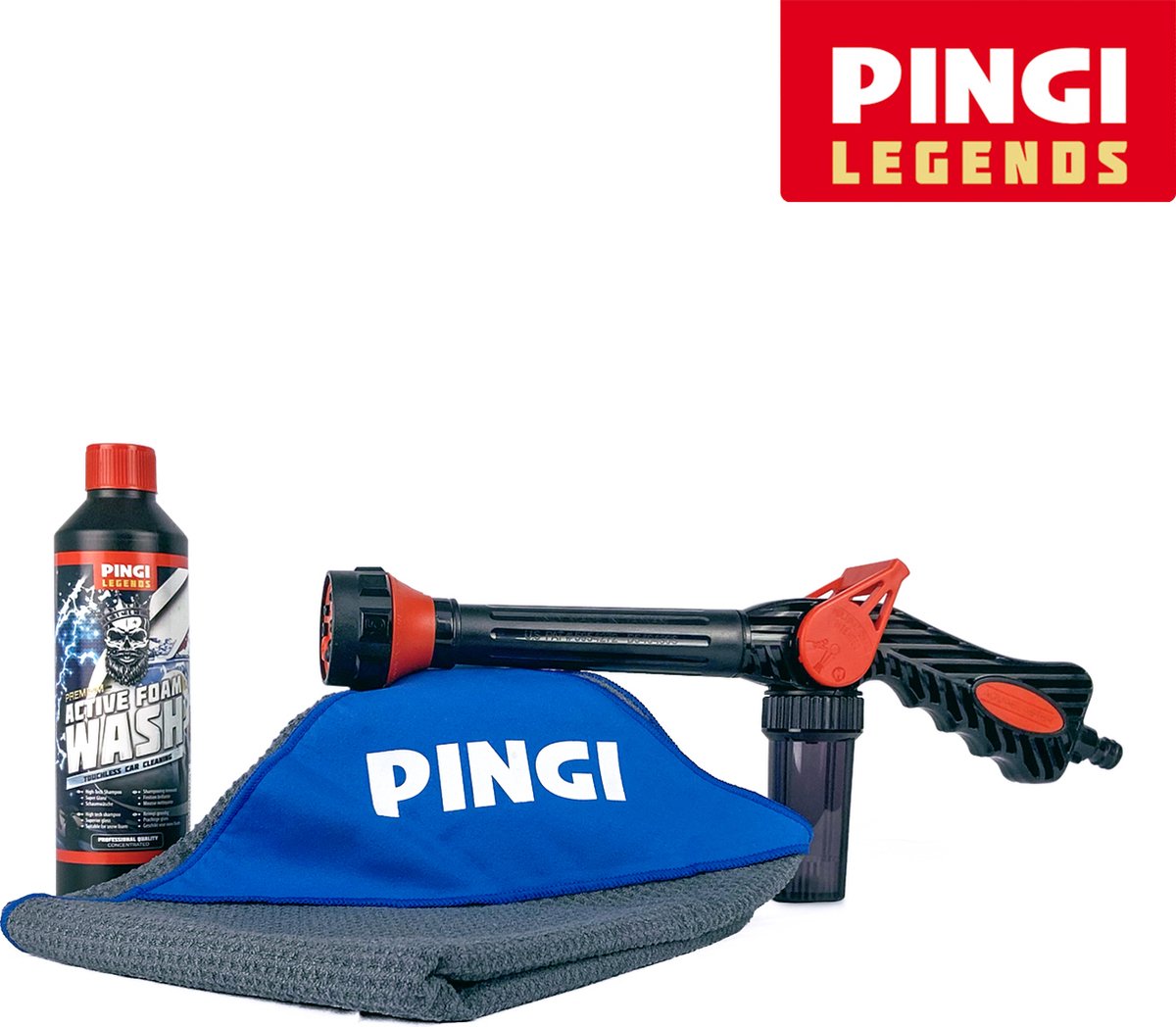 Pingi Car Care Schoonmaakset Auto met Spuitpistool, XXL Droogdoek en Active Foam Wash / [voordeelset]
