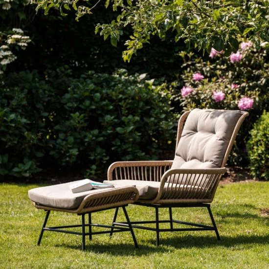 BUITEN living Dex wicker loungestoel tuin incl. wicker voetenbank | wicker  + aluminium... | bol.com