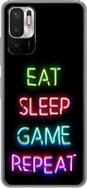 Geschikt voor Xiaomi Redmi Note 10 5G hoesje - Gaming - Led - Quote - Eat sleep game repeat - Gamen - Siliconen Telefoonhoesje