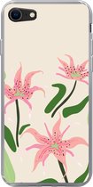 Geschikt voor iPhone SE 2020 hoesje - Bloem - Roze - Bladeren - Siliconen Telefoonhoesje