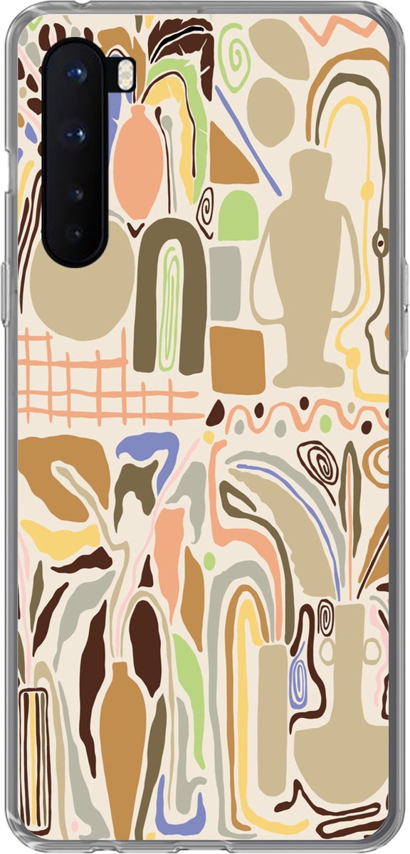 Telefoonhoesje Geschikt voor OnePlus Nord hoesje - Bloem - Abstract - Vaas - Bloempot - Siliconen Telefoonhoesje Telefoonhoesje