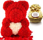 Rozen Beer - Rozen Teddybeer - Rozenbeer - Valentijnsdag- Valentijn - Knuffelbeer - 40cm - Inclusief Luxe Giftbox - Ferrero Rocher Chocolade - Rood