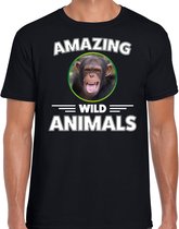 T-shirt chimpansee - zwart - heren - amazing wild animals - cadeau shirt chimpansee / chimpansee apen liefhebber L