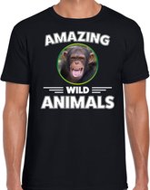 T-shirt chimpansee - zwart - heren - amazing wild animals - cadeau shirt chimpansee / chimpansee apen liefhebber M